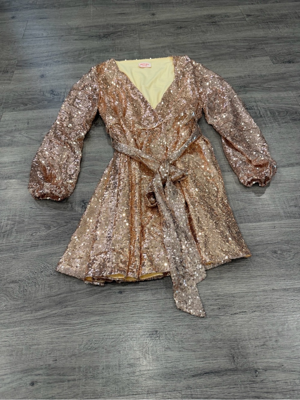 NWOT Showpo Sequin Wrap Dress - Rose Gold Sparkle